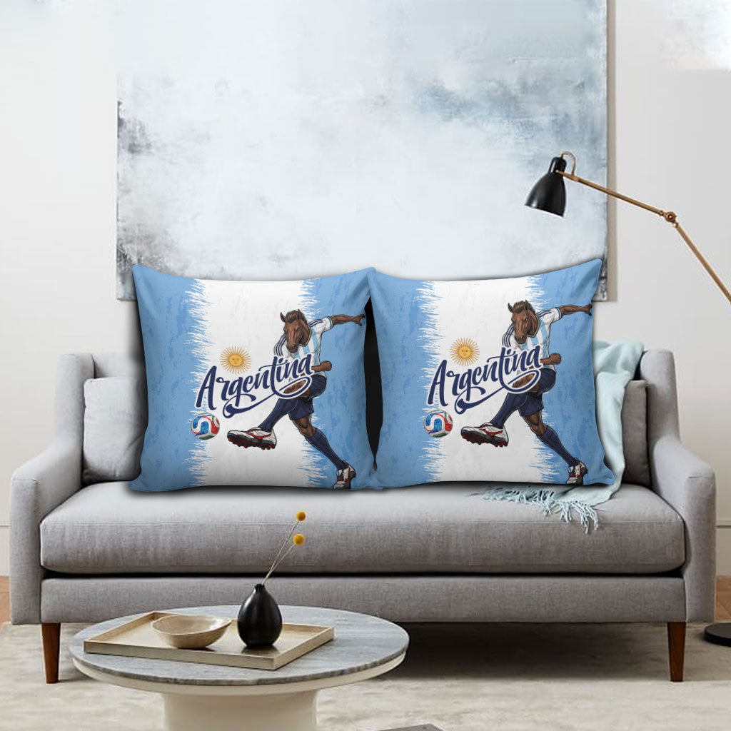 Argentina Football La Seleccion Pillow Cover Argentinian Horse Soccer Mascot Patriotic Grunge