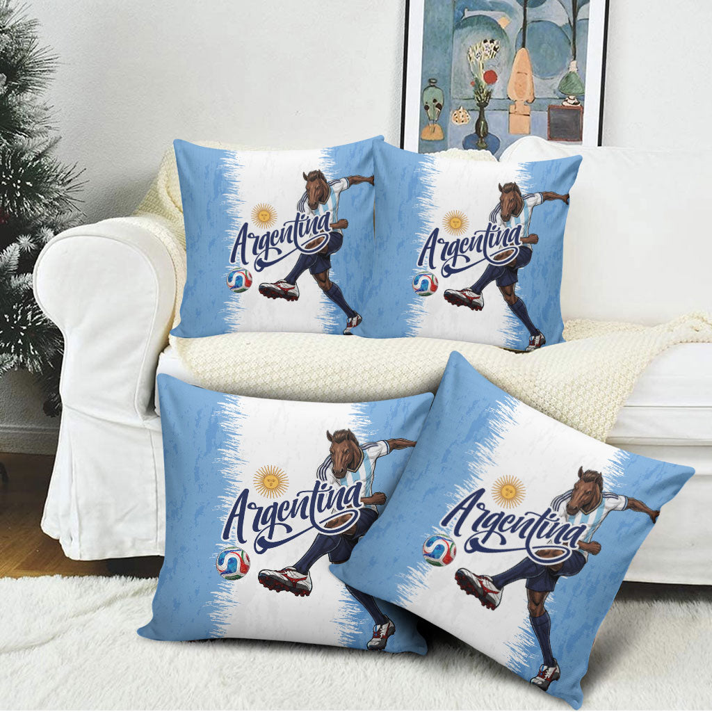 Argentina Football La Seleccion Pillow Cover Argentinian Horse Soccer Mascot Patriotic Grunge