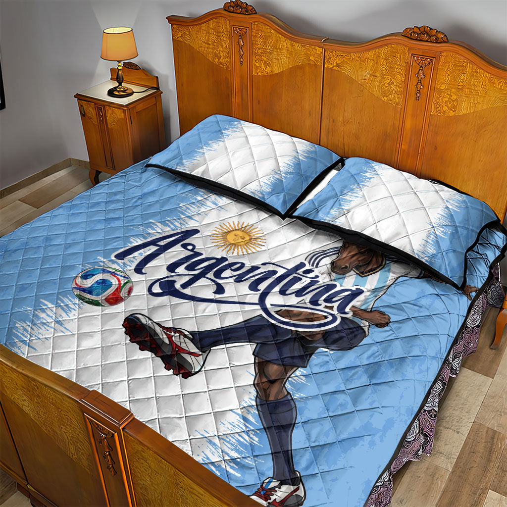 Argentina Football La Seleccion Quilt Bed Set Argentinian Horse Soccer Mascot Patriotic Grunge