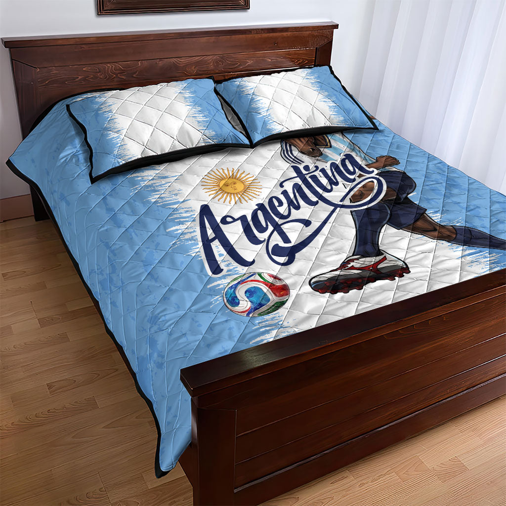Argentina Football La Seleccion Quilt Bed Set Argentinian Horse Soccer Mascot Patriotic Grunge