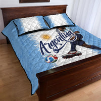 Argentina Football La Seleccion Quilt Bed Set Argentinian Horse Soccer Mascot Patriotic Grunge