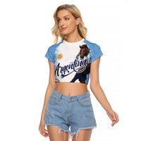 Personalized Argentina Football La Seleccion Raglan Cropped T Shirt Argentinian Horse Soccer Mascot Patriotic Grunge