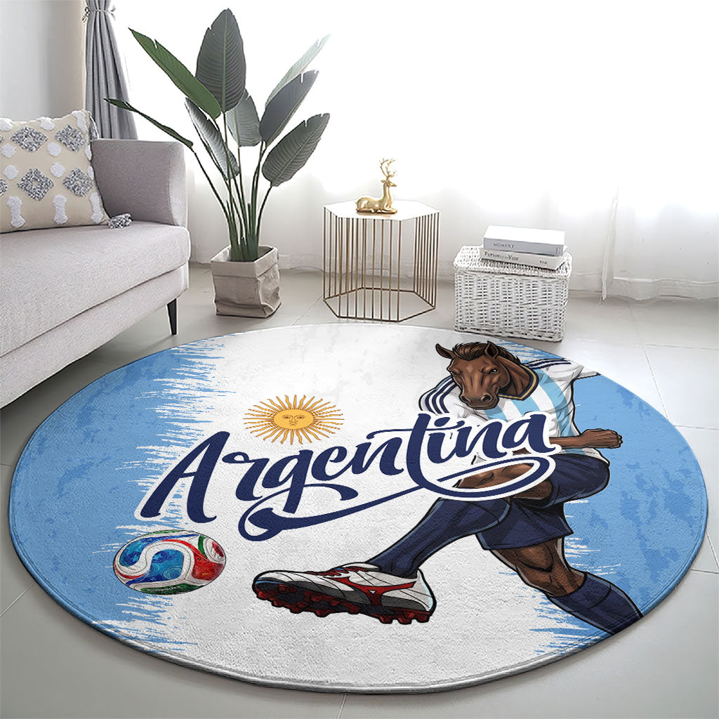 Argentina Football La Seleccion Round Carpet Argentinian Horse Soccer Mascot Patriotic Grunge
