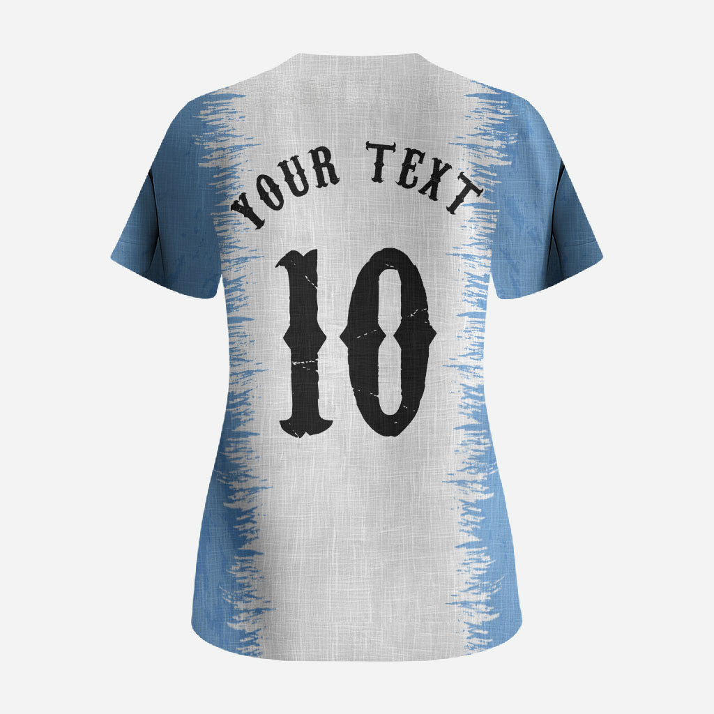 Personalized Argentina Football La Seleccion Scrub Top Argentinian Horse Soccer Mascot Patriotic Grunge