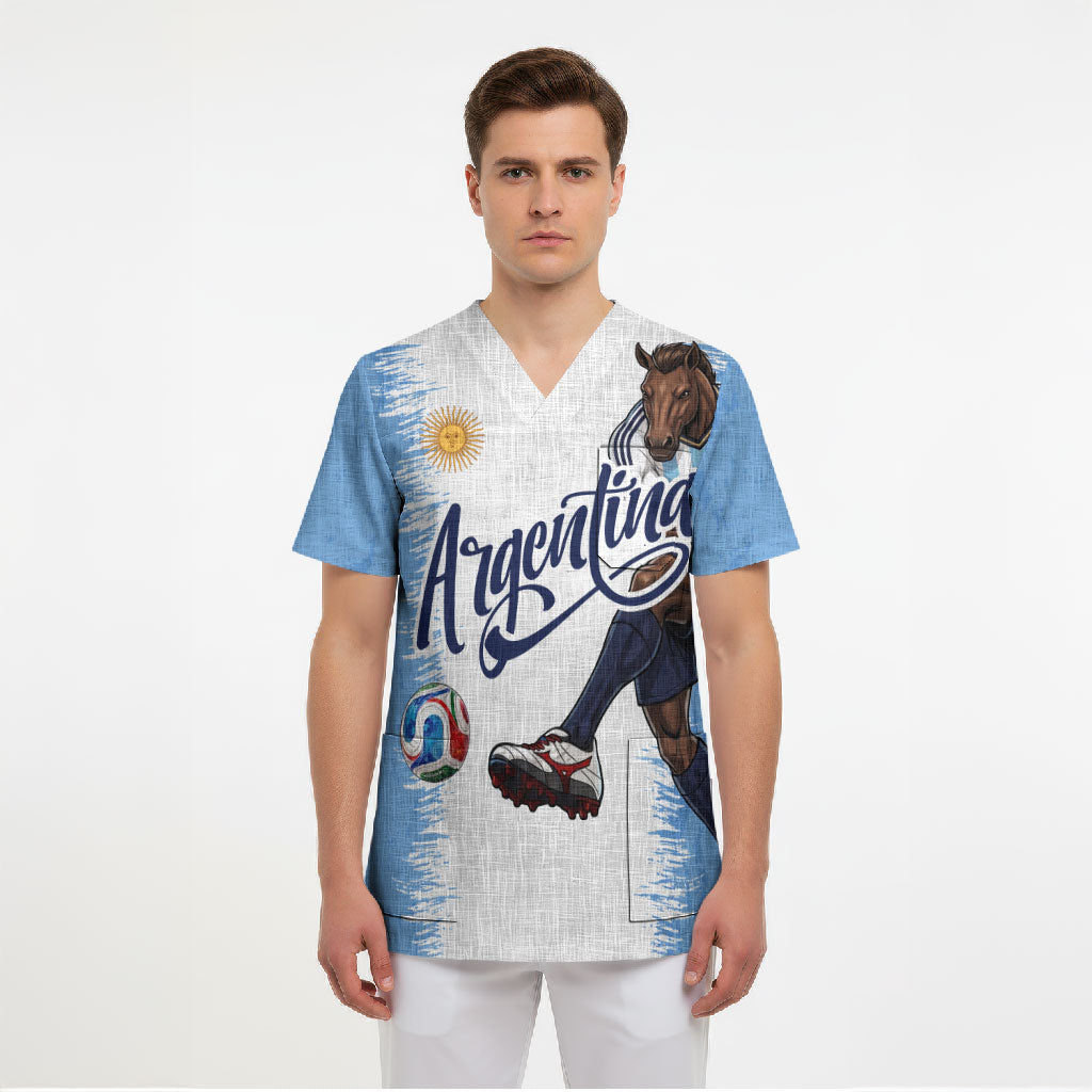 Personalized Argentina Football La Seleccion Scrub Top Argentinian Horse Soccer Mascot Patriotic Grunge