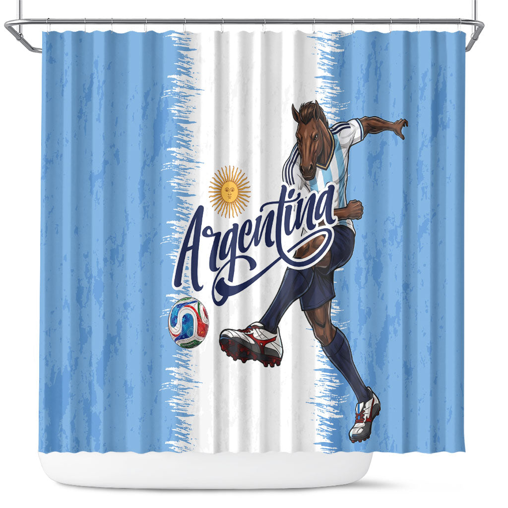 Argentina Football La Seleccion Shower Curtain Argentinian Horse Soccer Mascot Patriotic Grunge