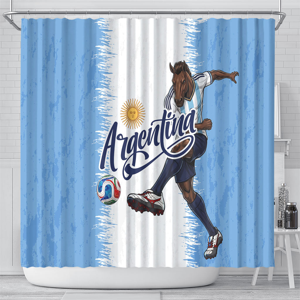 Argentina Football La Seleccion Shower Curtain Argentinian Horse Soccer Mascot Patriotic Grunge