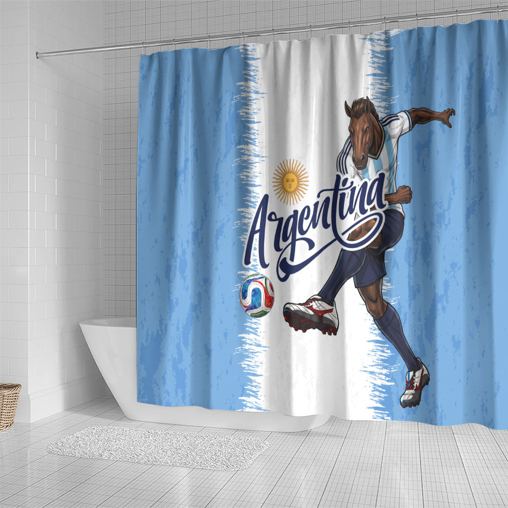 Argentina Football La Seleccion Shower Curtain Argentinian Horse Soccer Mascot Patriotic Grunge