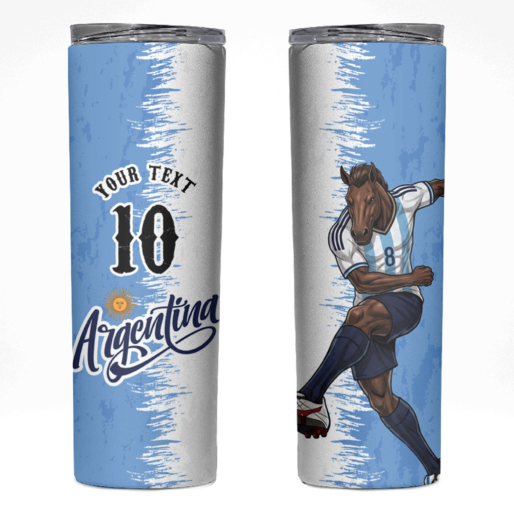 Personalized Argentina Football La Seleccion Skinny Tumbler Argentinian Horse Soccer Mascot Patriotic Grunge