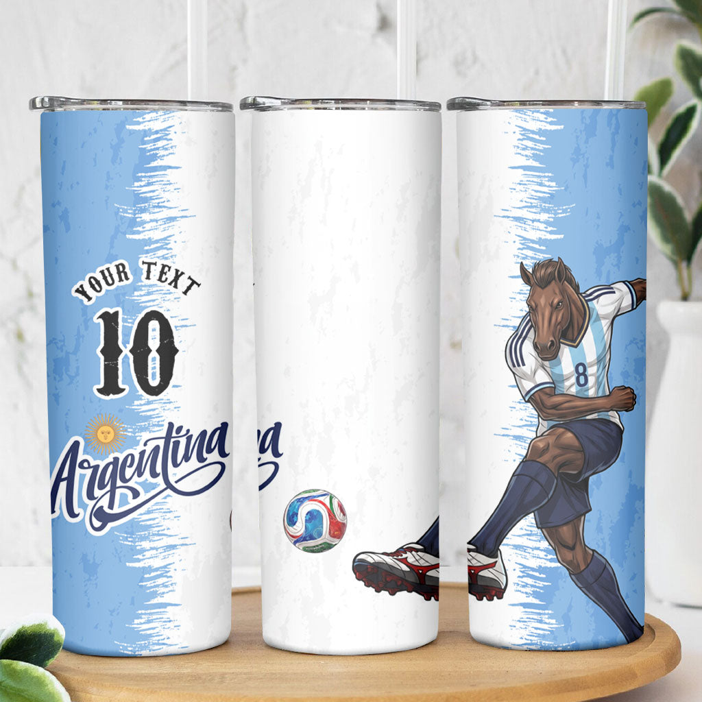 Personalized Argentina Football La Seleccion Skinny Tumbler Argentinian Horse Soccer Mascot Patriotic Grunge