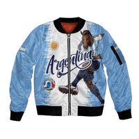 Personalized Argentina Football La Seleccion Sleeve Zip Bomber Jacket Argentinian Horse Soccer Mascot Patriotic Grunge