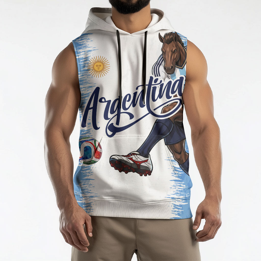Personalized Argentina Football La Seleccion Sleeveless Hoodie Argentinian Horse Soccer Mascot Patriotic Grunge