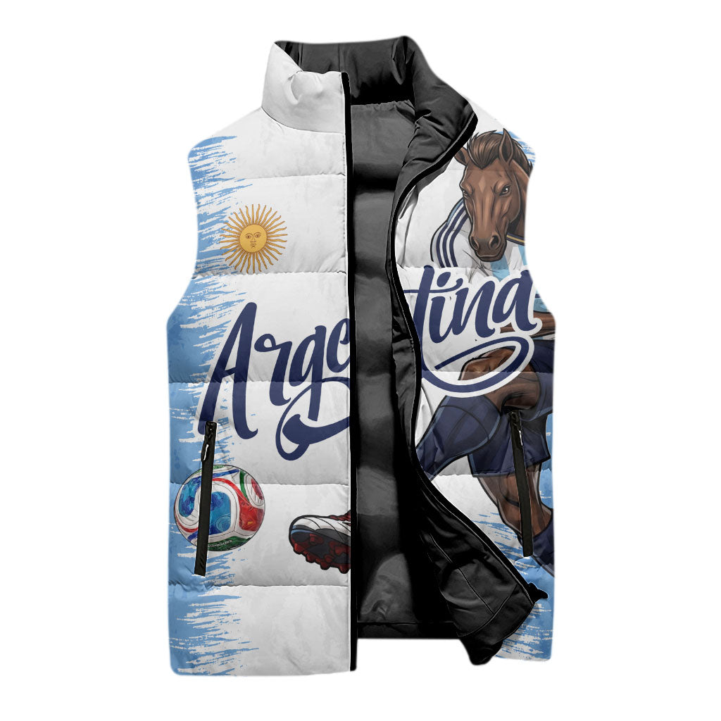 Personalized Argentina Football La Seleccion Sleeveless Puffer Jacket Argentinian Horse Soccer Mascot Patriotic Grunge