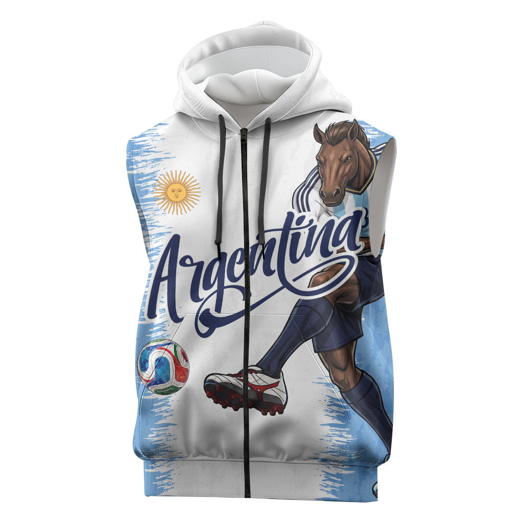 Personalized Argentina Football La Seleccion Sleeveless Zip Hoodie Argentinian Horse Soccer Mascot Patriotic Grunge