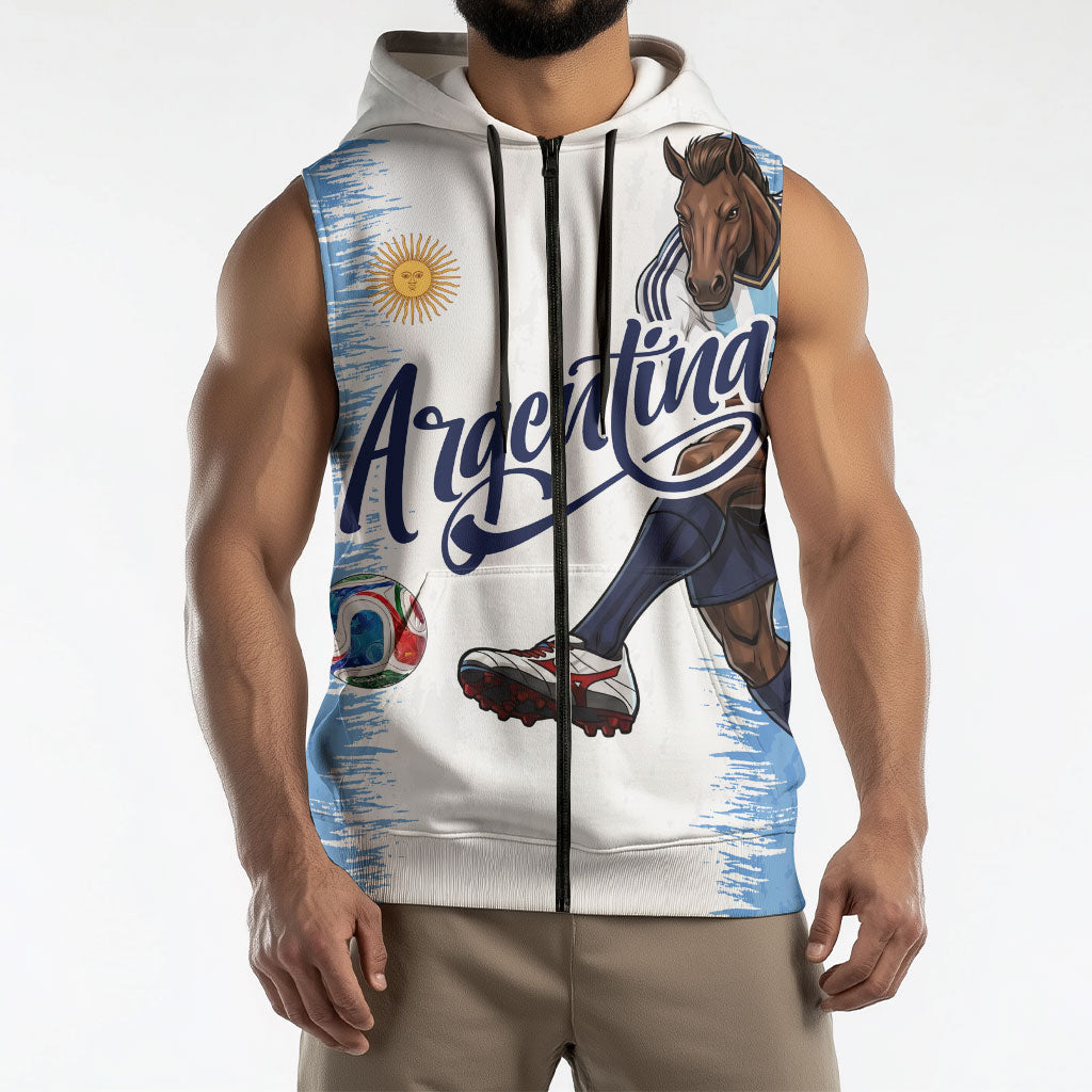 Personalized Argentina Football La Seleccion Sleeveless Zip Hoodie Argentinian Horse Soccer Mascot Patriotic Grunge