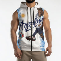 Personalized Argentina Football La Seleccion Sleeveless Zip Hoodie Argentinian Horse Soccer Mascot Patriotic Grunge