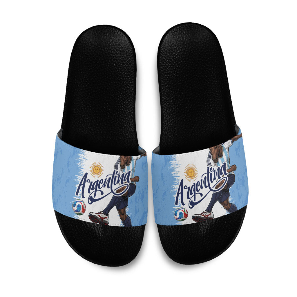 Argentina Football La Seleccion Slide Sandals Argentinian Horse Soccer Mascot Patriotic Grunge