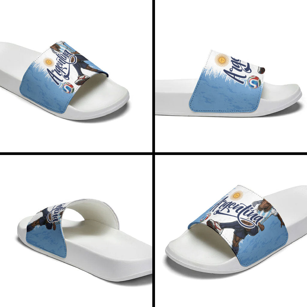 Argentina Football La Seleccion Slide Sandals Argentinian Horse Soccer Mascot Patriotic Grunge