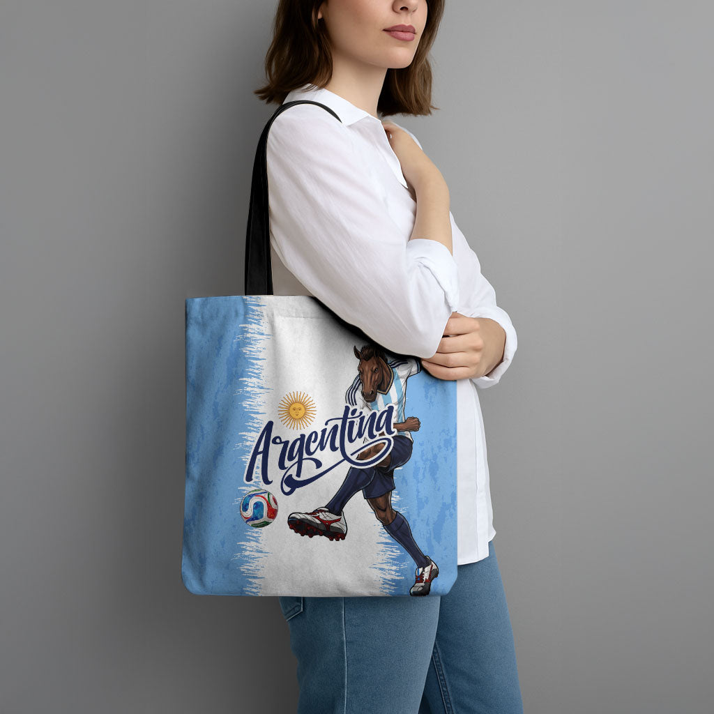 Argentina Football La Seleccion Tote Bag Argentinian Horse Soccer Mascot Patriotic Grunge