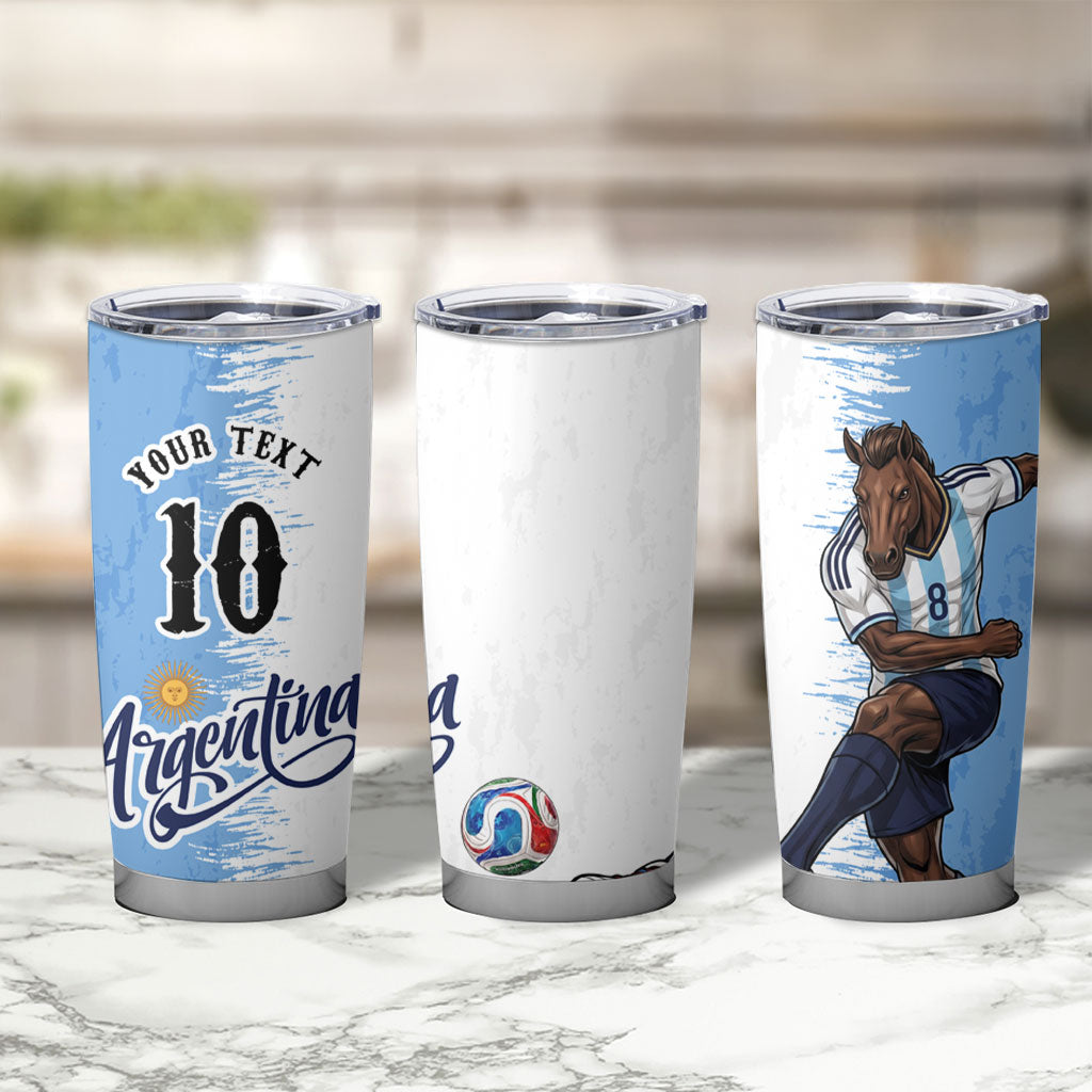Personalized Argentina Football La Seleccion Tumbler Cup Argentinian Horse Soccer Mascot Patriotic Grunge