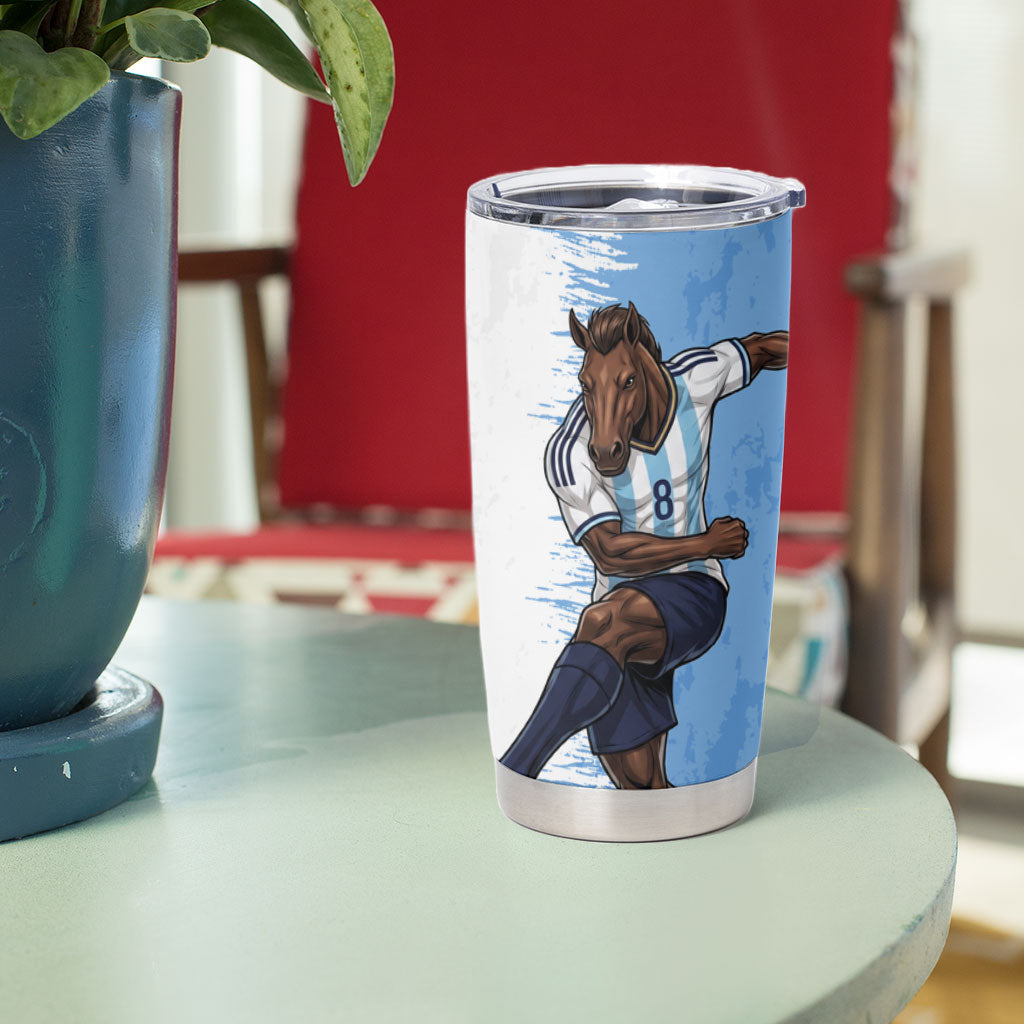 Personalized Argentina Football La Seleccion Tumbler Cup Argentinian Horse Soccer Mascot Patriotic Grunge