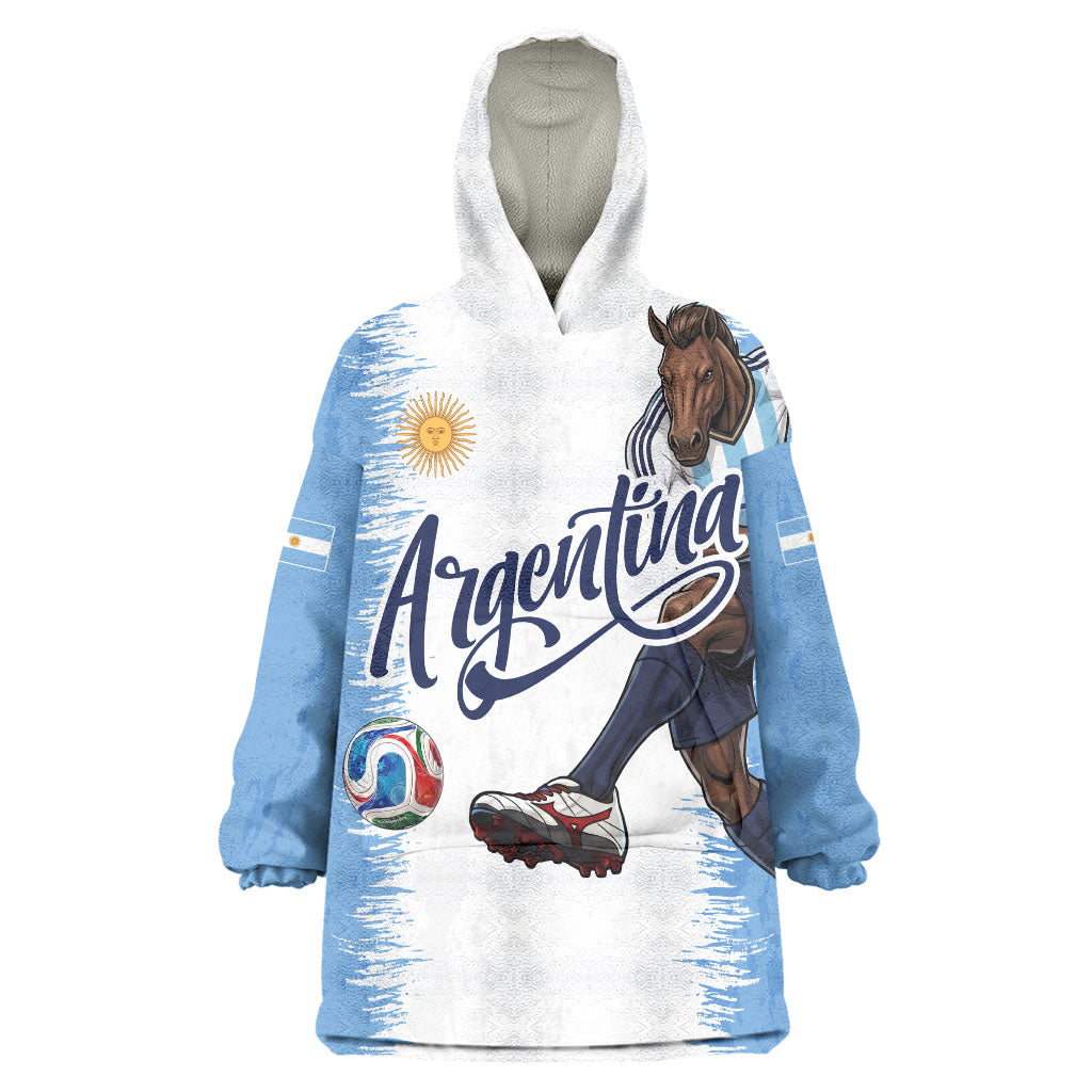 Personalized Argentina Football La Seleccion Wearable Blanket Hoodie Argentinian Horse Soccer Mascot Patriotic Grunge