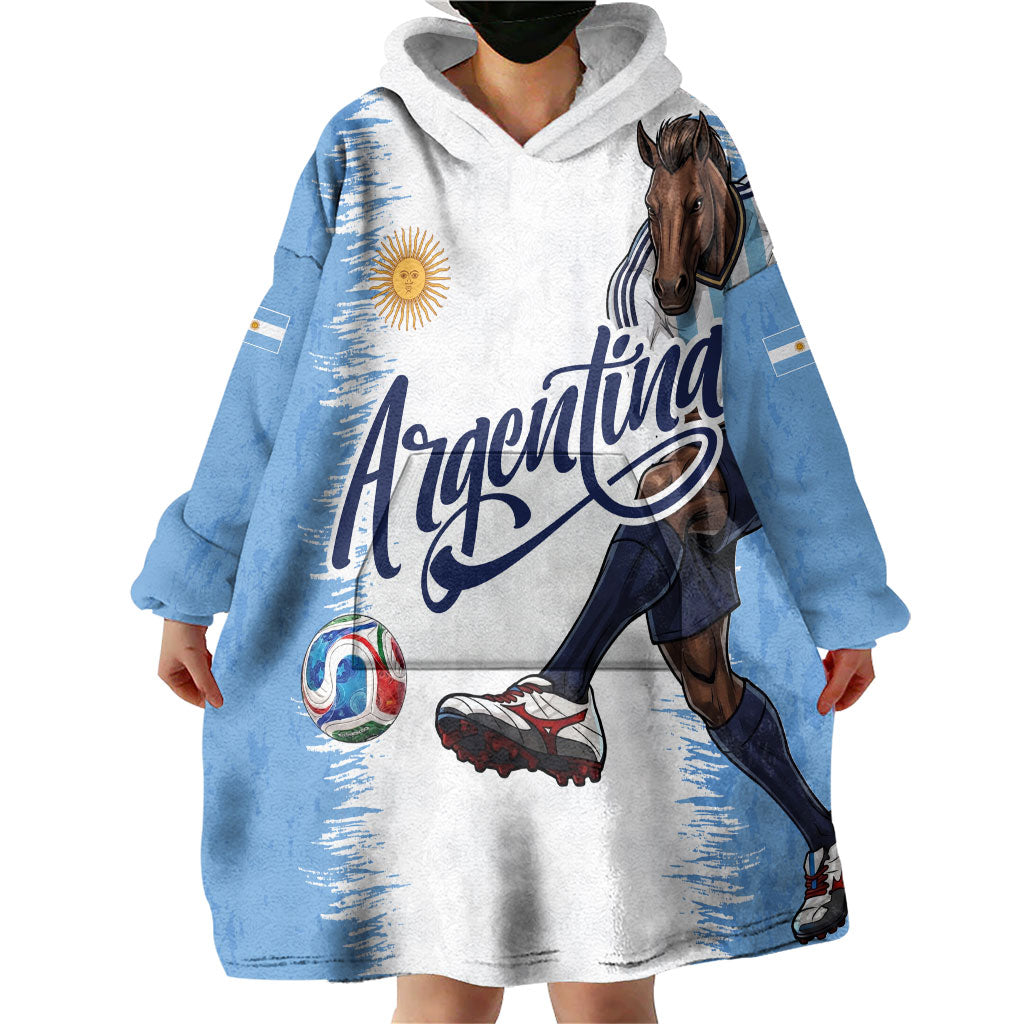 Personalized Argentina Football La Seleccion Wearable Blanket Hoodie Argentinian Horse Soccer Mascot Patriotic Grunge