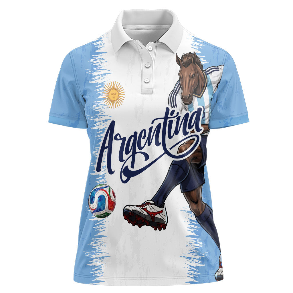 Personalized Argentina Football La Seleccion Women Polo Shirt Argentinian Horse Soccer Mascot Patriotic Grunge