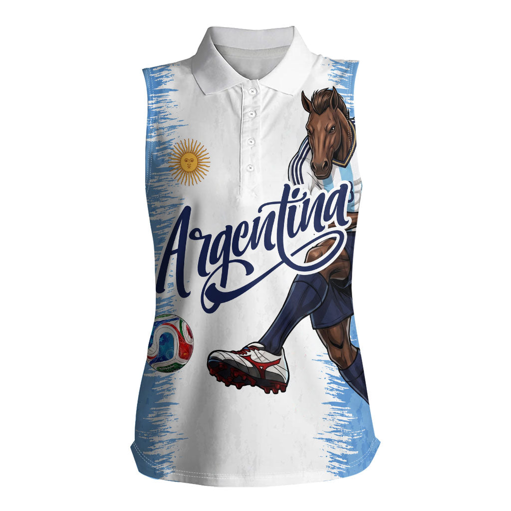 Personalized Argentina Football La Seleccion Women Sleeveless Polo Shirt Argentinian Horse Soccer Mascot Patriotic Grunge