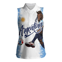 Personalized Argentina Football La Seleccion Women Sleeveless Polo Shirt Argentinian Horse Soccer Mascot Patriotic Grunge
