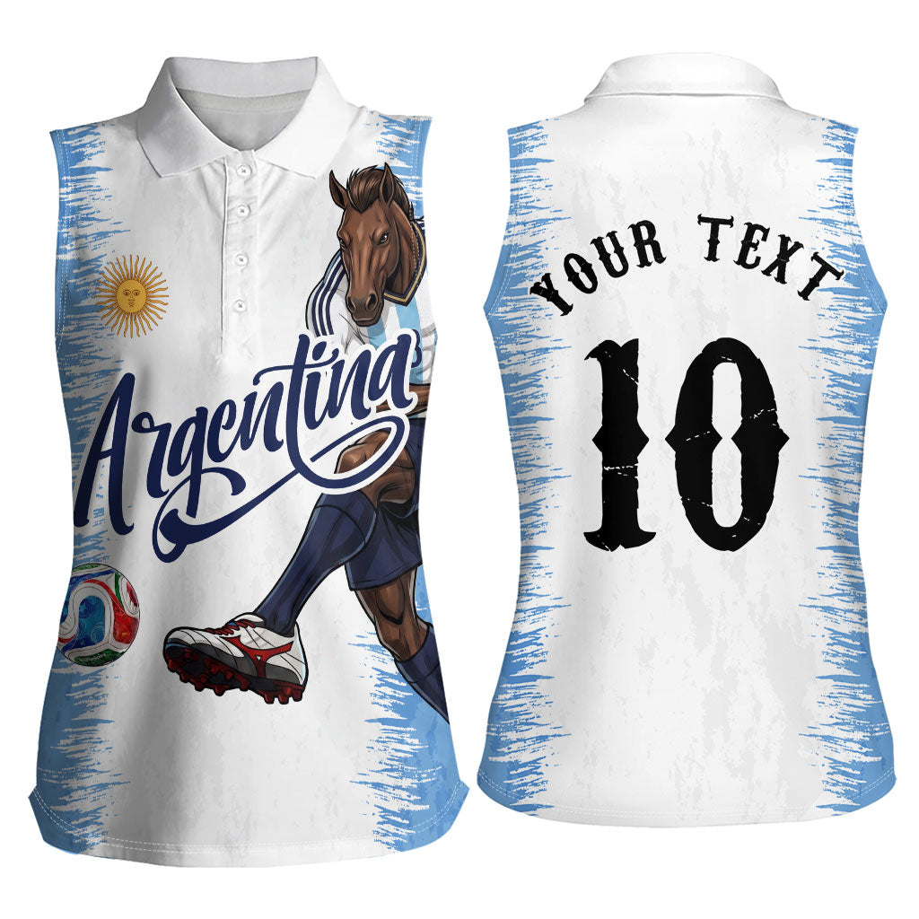 Personalized Argentina Football La Seleccion Women Sleeveless Polo Shirt Argentinian Horse Soccer Mascot Patriotic Grunge