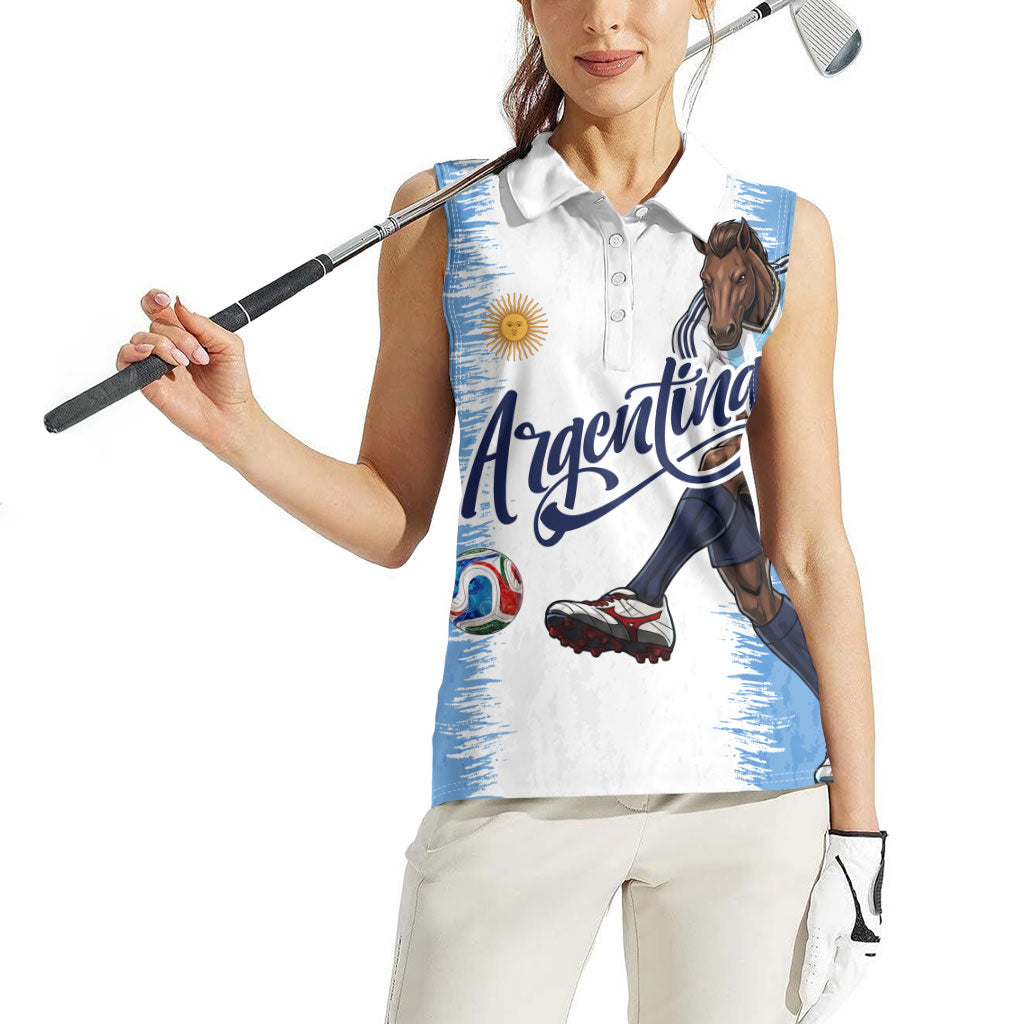 Personalized Argentina Football La Seleccion Women Sleeveless Polo Shirt Argentinian Horse Soccer Mascot Patriotic Grunge