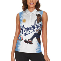 Personalized Argentina Football La Seleccion Women Sleeveless Polo Shirt Argentinian Horse Soccer Mascot Patriotic Grunge
