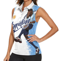 Personalized Argentina Football La Seleccion Women Sleeveless Polo Shirt Argentinian Horse Soccer Mascot Patriotic Grunge
