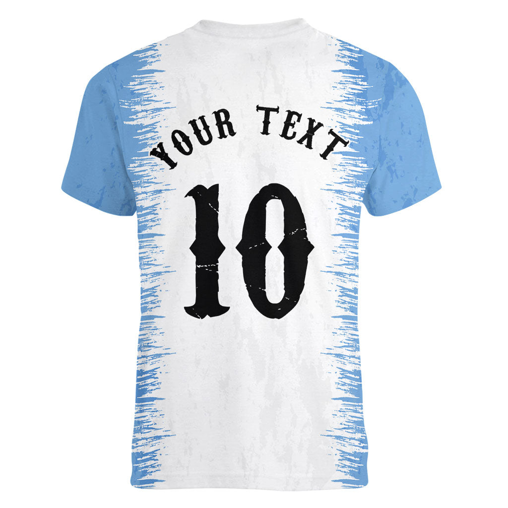Personalized Argentina Football La Seleccion Women V-Neck T-Shirt Argentinian Horse Soccer Mascot Patriotic Grunge