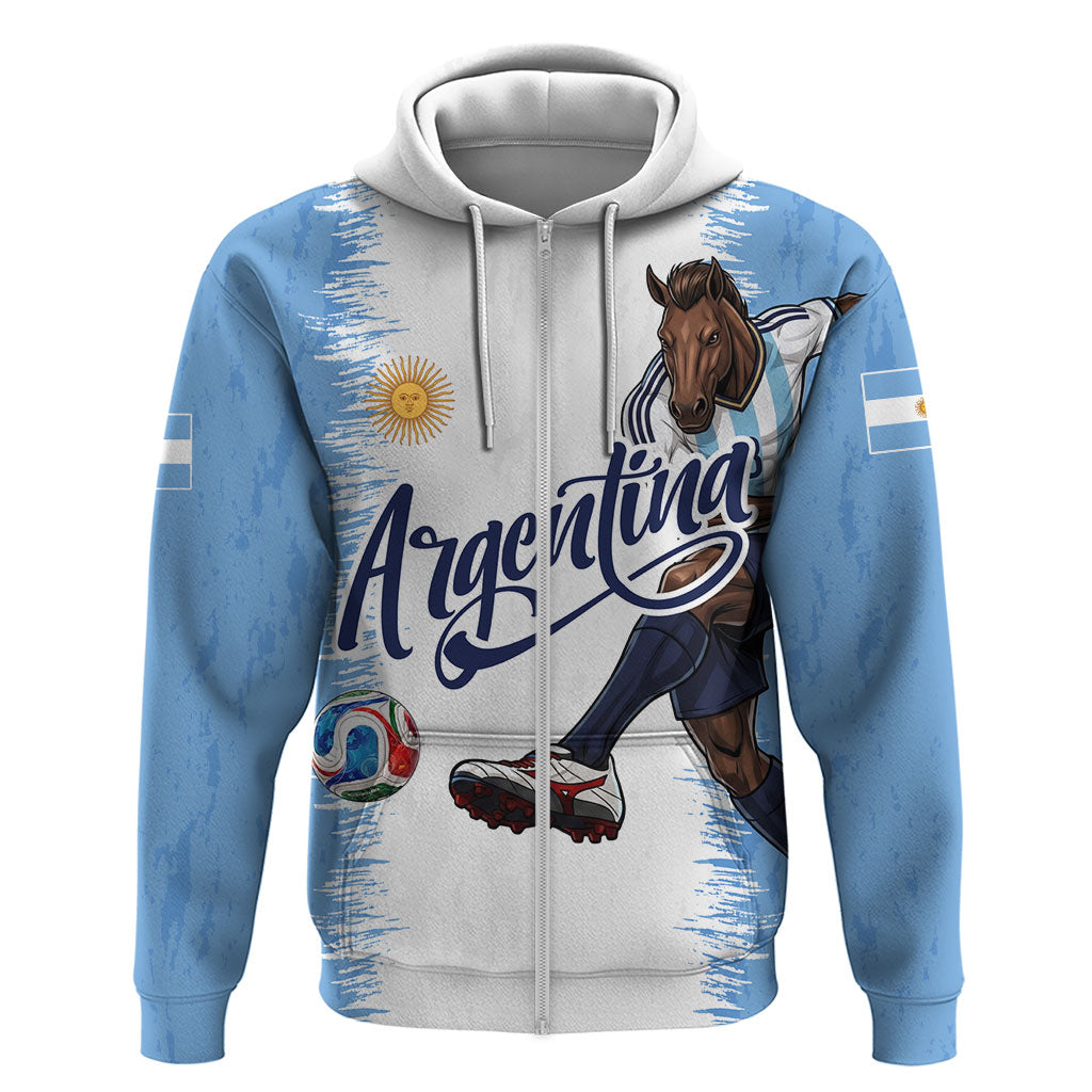 Personalized Argentina Football La Seleccion Zip Hoodie Argentinian Horse Soccer Mascot Patriotic Grunge
