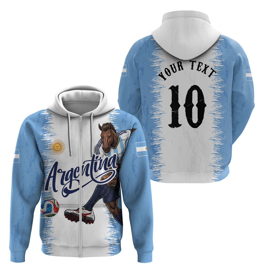 Personalized Argentina Football La Seleccion Zip Hoodie Argentinian Horse Soccer Mascot Patriotic Grunge