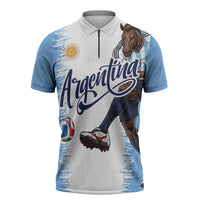 Personalized Argentina Football La Seleccion Zipper Polo Shirt Argentinian Horse Soccer Mascot Patriotic Grunge