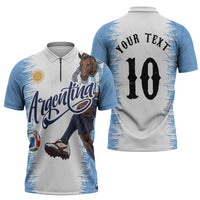 Personalized Argentina Football La Seleccion Zipper Polo Shirt Argentinian Horse Soccer Mascot Patriotic Grunge