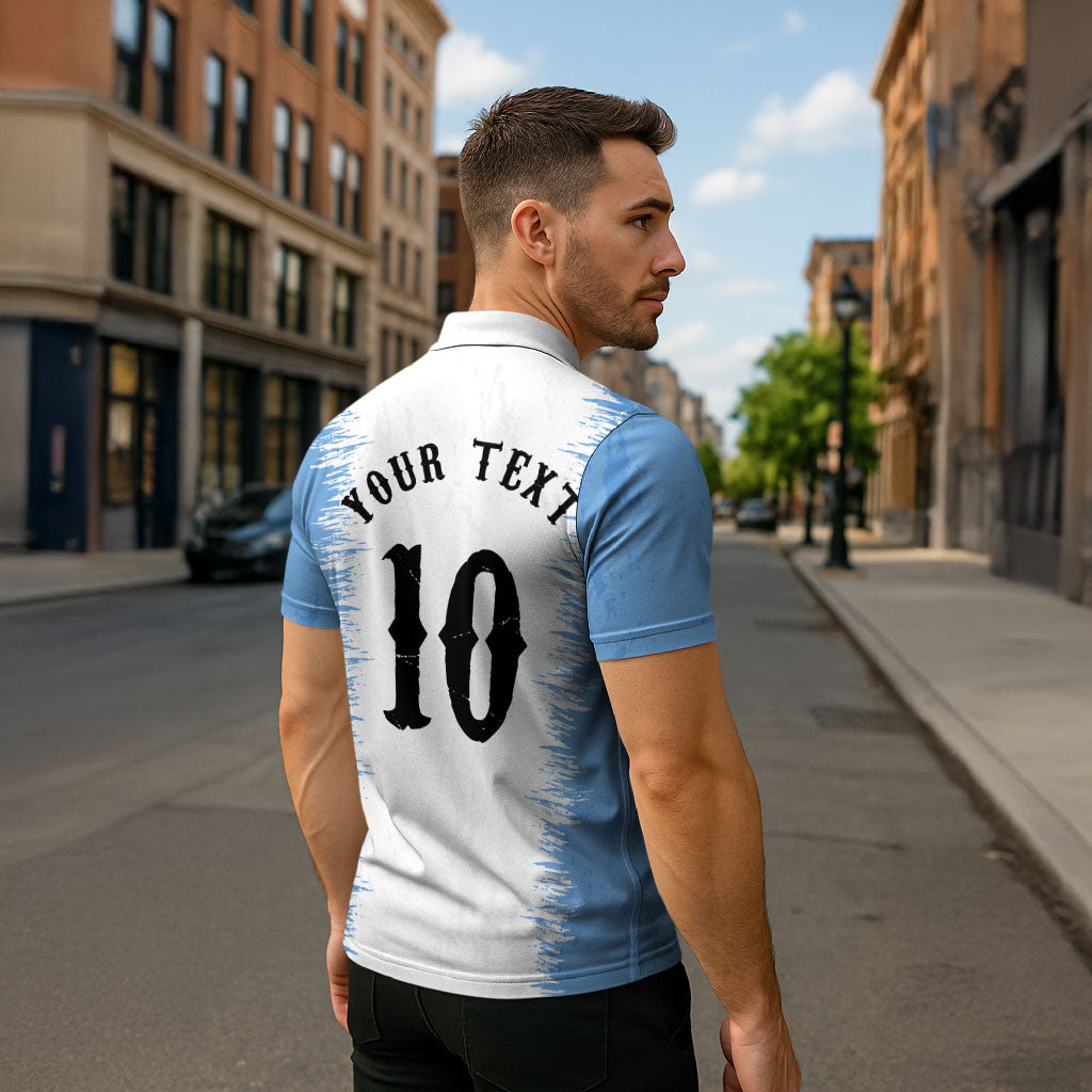 Personalized Argentina Football La Seleccion Zipper Polo Shirt Argentinian Horse Soccer Mascot Patriotic Grunge