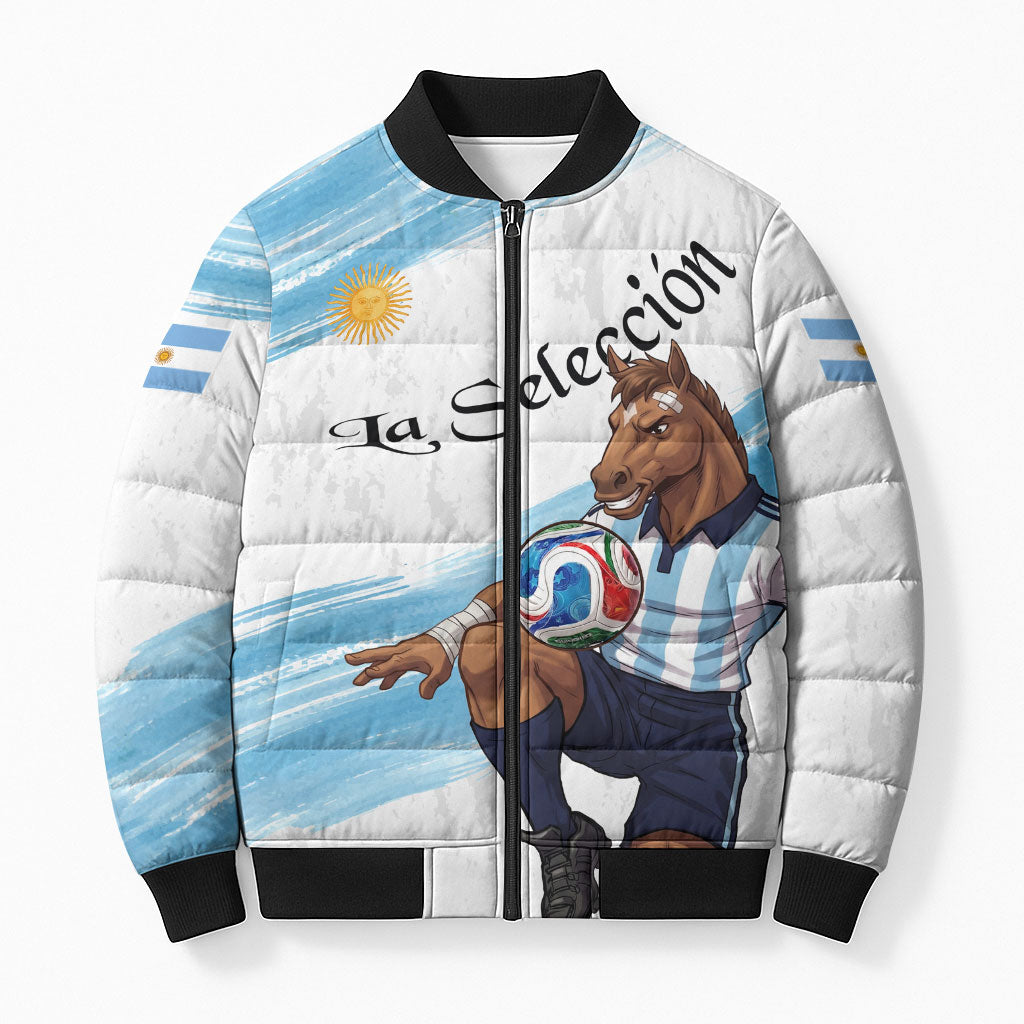 Personalized Argentina Football Bomber Puffer Jacket La Seleccion Horse - Sun Of May