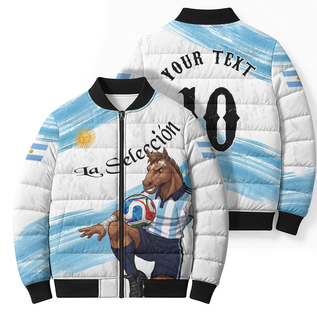 Personalized Argentina Football Bomber Puffer Jacket La Seleccion Horse - Sun Of May