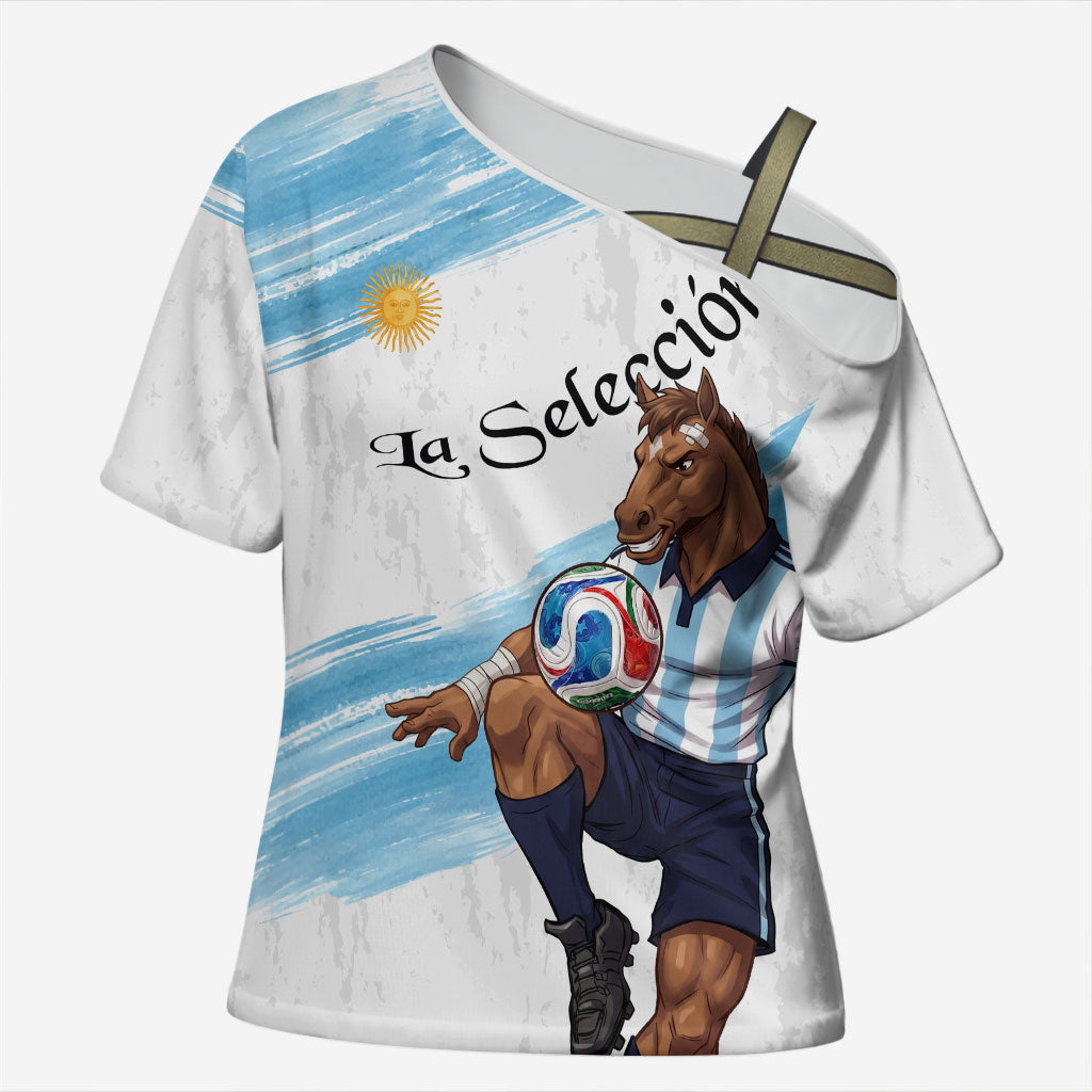 Personalized Argentina Football Cross Shoulder Shirt La Seleccion Horse - Sun Of May