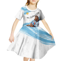 Personalized Argentina Football Kid Short Sleeve Dress La Seleccion Horse - Sun Of May