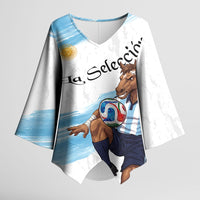 Personalized Argentina Football Kimono Sleeve Blouse La Seleccion Horse - Sun Of May