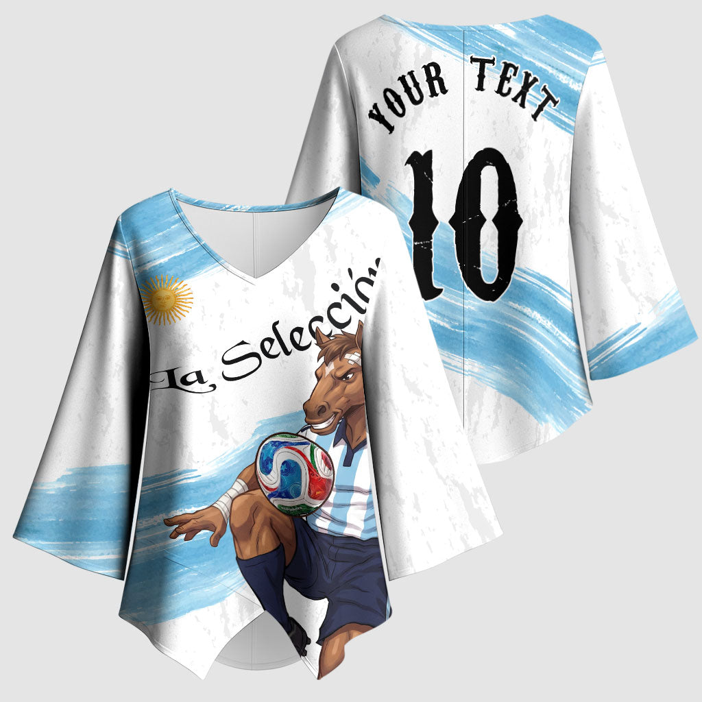 Personalized Argentina Football Kimono Sleeve Blouse La Seleccion Horse - Sun Of May