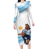 Personalized Argentina Football Long Sleeve Bodycon Dress La Seleccion Horse - Sun Of May