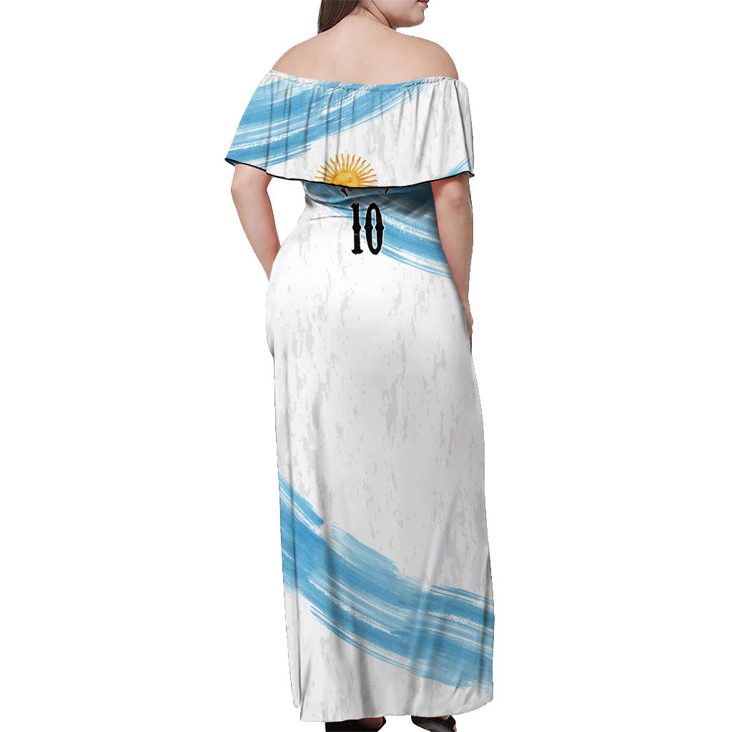 Personalized Argentina Football Off Shoulder Maxi Dress La Seleccion Horse - Sun Of May