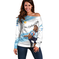 Personalized Argentina Football Off Shoulder Sweater La Seleccion Horse - Sun Of May
