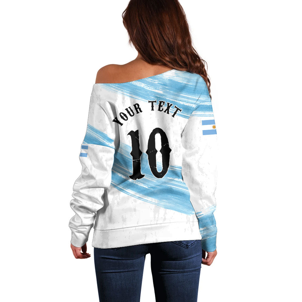 Personalized Argentina Football Off Shoulder Sweater La Seleccion Horse - Sun Of May